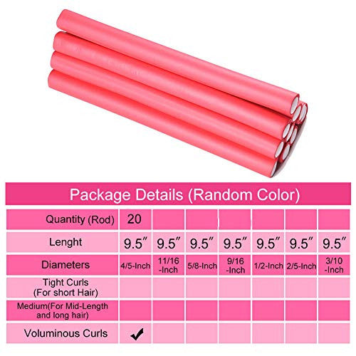 FASHION LADY 2Pack Twist Mousse Bigoudis Couleur Aléatoire Spirale Cheveux Mousse Bigoudi Rouleau Ensemble Pas de Cheveux Chauffés Flexible Mousse Twist Curls 20pcs Tiges Flex 9,5 pouces de longueur 2,0 cm de diamètre (20 tiges)