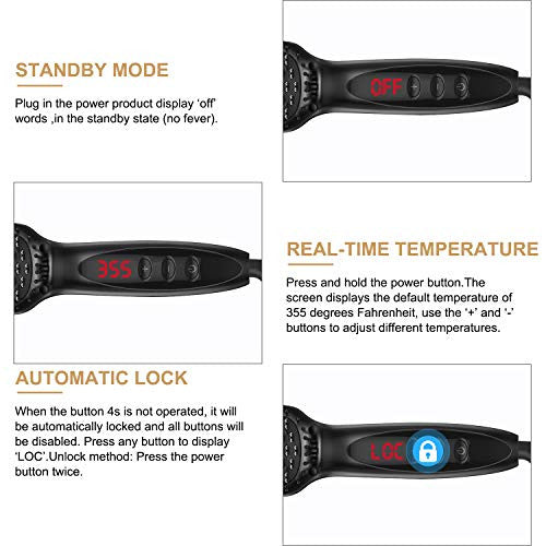 Brosse à lisser les cheveux, brosse chauffante ionique avec fonction anti-brûlure, verrouillage automatique de la température et fonction d'arrêt automatique, double tension (100 V-240 V)