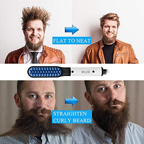 Hair/Beard Straightener Brush, AhfuLife Electrical Hair Styler Comb With Anti-scald Ceramic Ion, Quick Heating for Hair Styling & Beard Grooming for Men