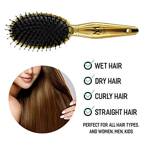 Leyla Milani Hair Detangler Brush - Metallic Gold Miracle Brush Human Hair Brushes for Sensitive Scalp, Gentle Detangling, Shine, Volumizing, Nylon Boar Bristle, Best Paddle Brush for Women, Men, Kids