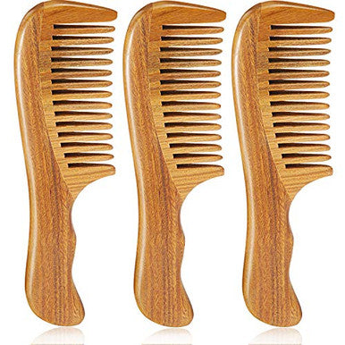 3 Pack Wooden Wide Tooth Comb  Natural Handmade Green Sandalwood Wide Tooth Comb, Natural Sandal wood scent for Curly Hair Detangling Sandalwood Comb