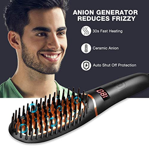 Brosse à lisser les cheveux, lisseur à barbe pour hommes, brosse à lisser anti-brûlure avec chauffage rapide, peigne à brosse portable pour la maison ou les voyages