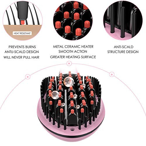 Hair straightening Brush, Hair Straightener Brush Electric Heating Ceramic Comb, Pink, Working Temperature ranging 356-446℉