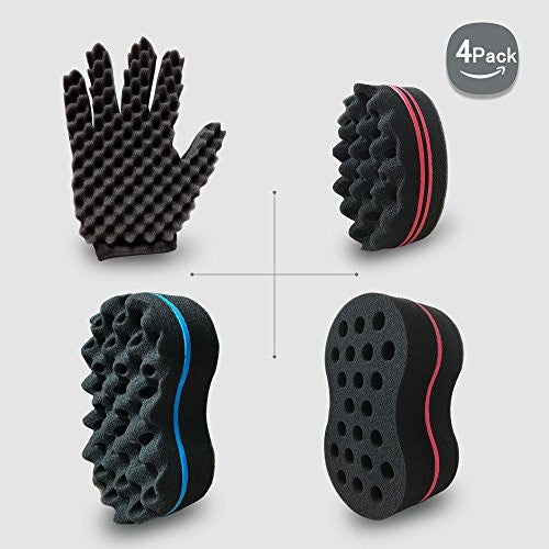 Hair Twist Sponge Big Holes Curl Brush Double Sided Wave Sponge Men and Women Hair Care Tool Kit Tutorial For Dreads Locking Twist Afro Curling Coils (Set of 4)