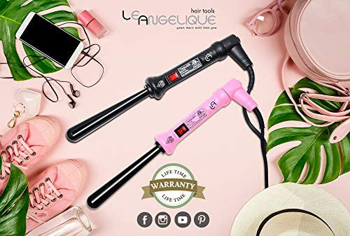 Le Angelique 1.25 Inch Large Barrel Ceramic Curling Wand for Long Hair & Big Beach Waves Curls - 32 mm Professional Thick Wide Curler Iron with Glove And 2 Clips, 450F Instant Heat, Dual Voltage -Gold