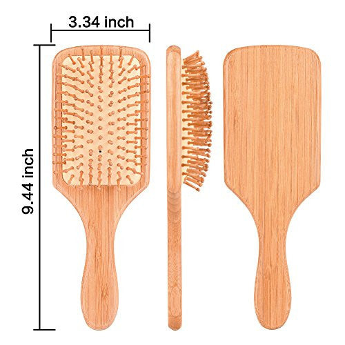 Hair Brush - ELVASEN 2 Pack Natural Wood Paddle Brush Detangling Scalp Bamboo Massage Hair Comb - Organic Wooden Bristle Cushion Hairbrush for Thick Curl Hair