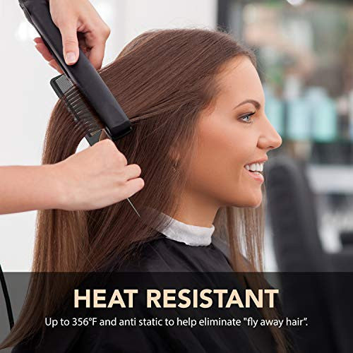 Peigne à queue professionnel de 8,8 pouces (paquet de 5) - Fibre de carbone noire et queue en acier inoxydable - Peigne taquin résistant aux produits chimiques et à la chaleur - Peigne à queue de rat léger pour tous les types de cheveux