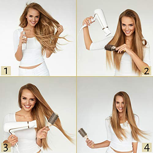 Fagaci Small Round Brush for Blow Drying with Natural Boar Bristle, Round Brush | Nano Technology Ceramic + Ionic for Hair Styling, Drying, Healthy Hair and Add Volume | Hair Brush + 4 Styling Clips