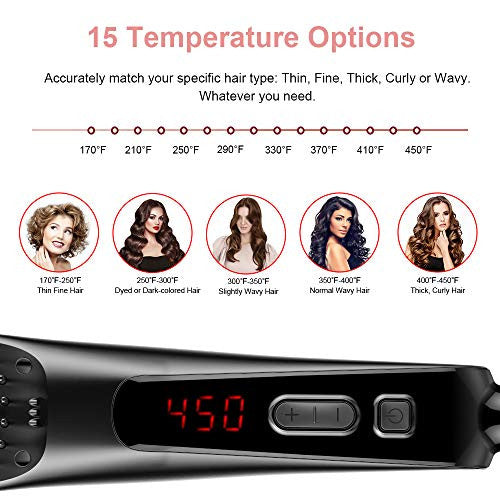 CINEEN Brosse à lisser ionique, brosse à lisser les cheveux avec chauffage rapide en céramique MCH, peigne à lisser avec anti-brûlure, réglage de la température, arrêt automatique pour la maison et les voyages