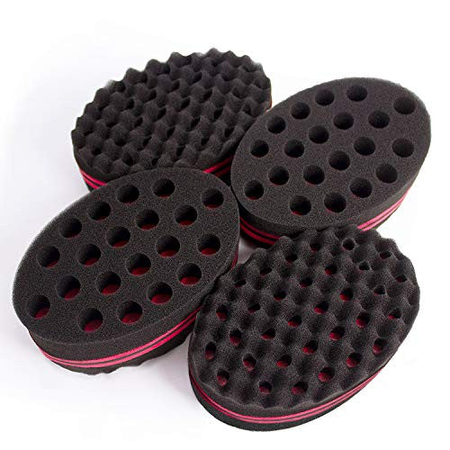 HALLO – brosse à cheveux à gros trous, éponge torsadée, outil de barbier pour dreads, Afro Locs, bobine de boucles torsadées, noir (4 paquets)