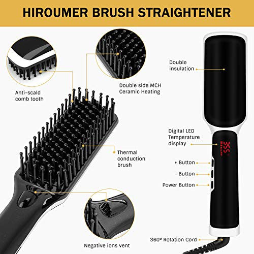 Beard Straightener for Men Ionic Premium Hair Straightening Brush Beard/Hair Straightener with Anti-Scald Feature Portable Beard Straightener Comb with LED Display for Home & Travel-1601025268