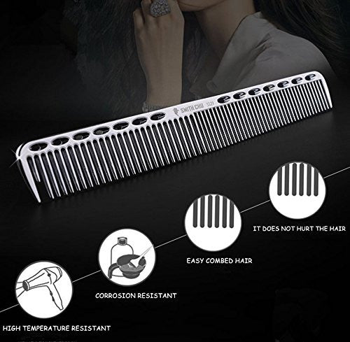 SMITH CHU Professiona Silver Space Aluminum Master Barber Combs for Hairdressing - New Salon Hair Styling Cutting Metal Comb