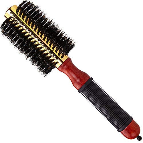 Cantor Petite brosse ronde pour sèche-cheveux – Poils de sanglier, corps en métal thermique, brosse à cheveux professionnelle antistatique pour coiffage et séchage – Choix de section en bonus – 12 rangées, 6,3 cm