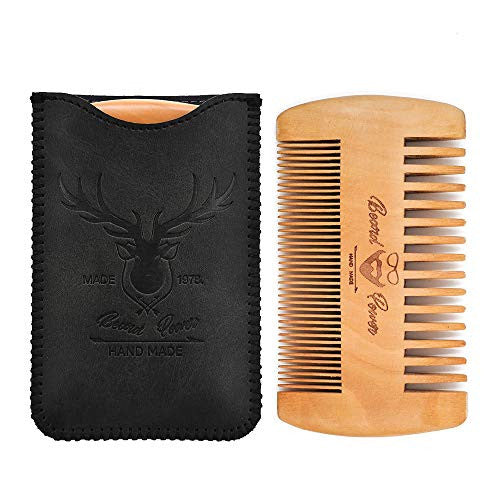 2019 Version Wooden Beard Comb & Durable Case for Men with Sexy Beard, Fine & Coarse Teeth, Pocket Comb for Beards & Mustaches