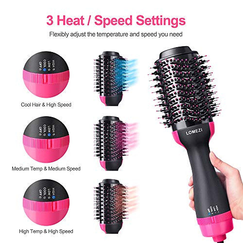 Hair Dryer Brush, LOMEZI Hot Air Brush, One Step Hair Dryer & Volumizer, 3 in1 Anti-scald Negative Ionic Ceramic Dryer Brush for Dry & Straighten & Curl, Smooth Frizz (black-2)