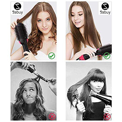 Sabuy 3 IN 1 One Step Hair Dryer & Volumizer Hot Air Brush Blow Dryer Brush Ceramic Negative Ion Electric Combo Hair Straightener & Curly Hair Comb