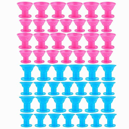 TANG SONG 40 pièces bigoudis rouleaux soins des cheveux rouleau silicone sans pince cheveux style rouleaux doux magique bricolage friser outils de coiffure accessoires pour cheveux (rose et bleu)