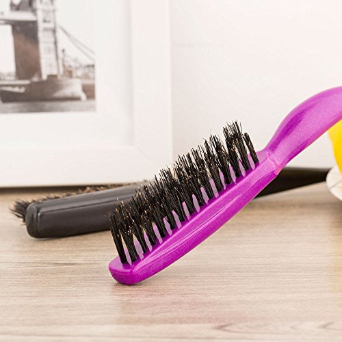 Frienda 2 Pieces Boar Bristle Brush Salon Comb Hair Teasing Brush (Fuchsia and Purple)