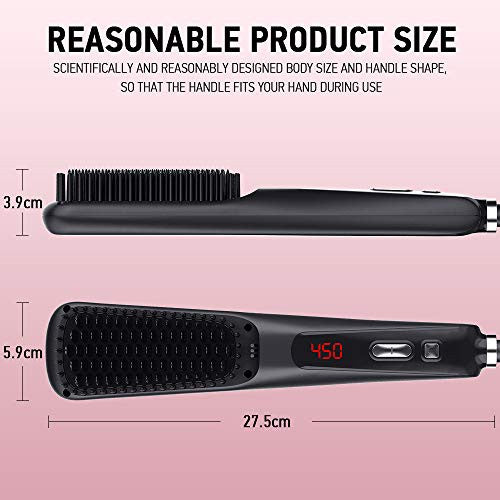 3Stone Ionic Hair Straightener Brush, Anti-Scald Hair straightening Comb with 30s Fast MCH Ceramic Heating, 15 Adjustable Heat Settings,One-Step Hair Dryer & Volumizer& Styler