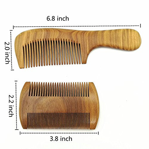 Hair Combs – Handmade Natural Aroma Green Sandalwood Wooden Comb Set - No Static Fine Sides & Wide Tooth Hair Care Styling Tools Beard Comb for Men Women and Kids