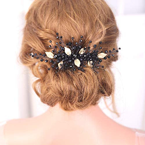 fxmimior Black Hair Comb Gold Leaves Headpiece Vintage Style Women Hair Accessories Wedding Decorative Combs (gold)