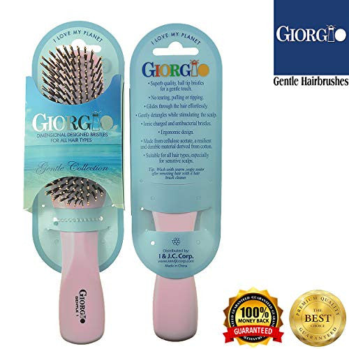 Giorgio GIO1P Gentle Dresser Size Detangle Brush - Wet Hair Brush & Hair Massager for Hair Growth - Pro Detangling Brush for Sensitive Scalps - Anti Static Ionic Hair Brush (7.75", Pink)