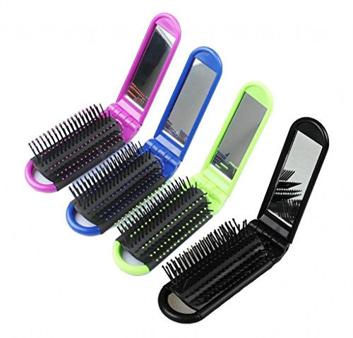 LOUISE MAELYS 4pcs Colorful Portable Folding Hair Brush with Mirror Compact Pocket Hair Comb for Travel Gift Idea-1601531817