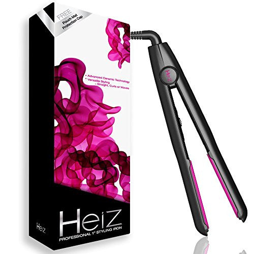 Heiz 1" Ceramic Flat Iron Hair Straightener with Safety Storage Cap and Travel Pouch. 9 Feet Cord and 360 Degree Swivel for Versatile Use