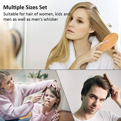 Brosse à cheveux en poils de sanglier pour femmes, hommes et enfants. Brosse à cheveux en bois pour cheveux lisses, bouclés, courts et longs. Ajoute de la brillance et améliore la texture des cheveux. Outil de nettoyage de brosse à cheveux inclus.