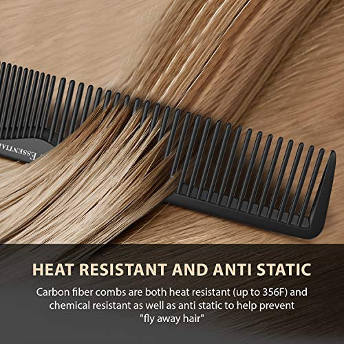 Salon Styling Combs | 5 Piece | Professional Black Carbon Fiber Hair Combs | Detangling Comb | Rat Tail Comb | Teasing Comb | Salon Grade Combo Comb Set for Men and Women by Bardeau Essentials