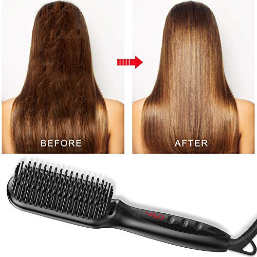 Brosse à lisser les cheveux, brosse chauffante ionique avec fonction anti-brûlure, verrouillage automatique de la température et fonction d'arrêt automatique, double tension (100 V-240 V)