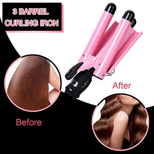 Triple Barrel Curling Iron 3 Barrel Pink Crimper Wave Iron Beach Waver Hot Iron Hair Waver Iron Hair Crimper Iron 25mm Deep Waver Wand