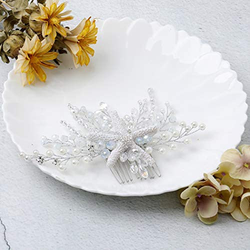 Aukmla Bride Wedding Hair Combs Starfish Bridal Headpiece Flower Hair Accessories Decorative for Women and Girls