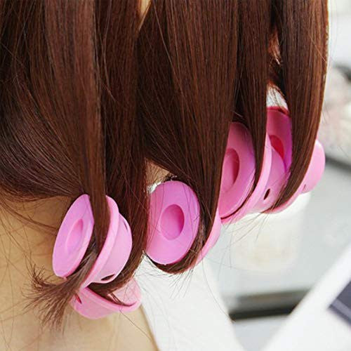 JANYUN 40 Pcs Pink Magic Hair Rollers, 20 Pcs Large and 20 Pcs Small Silicone Curlers with Hairnet