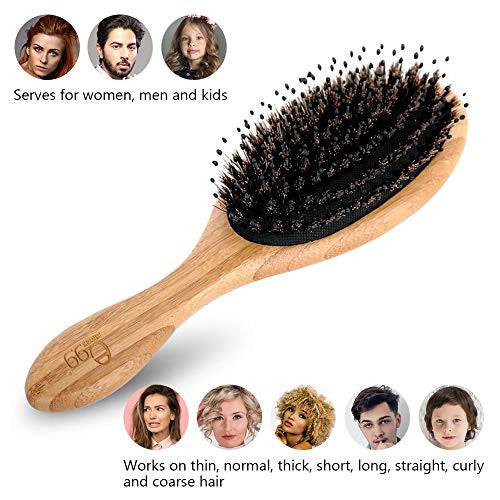 Brosse à cheveux en poils de sanglier BLACK EGG, brosse à cheveux en poils naturels pour femmes, hommes et enfants, brosse à cheveux en bambou pour cheveux mouillés/secs, lissant, massant, démêlant, réduisant les frisottis, restaure la brillance naturelle