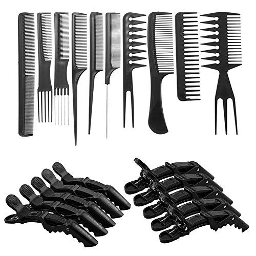 10pcs Professional Hair Styling Comb Set with 10pcs Styling Clips
