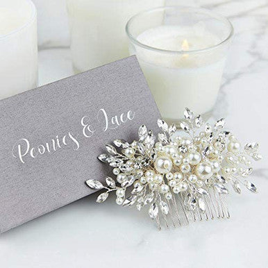 Pivoines et dentelle Peigne à cheveux de mariée élégant | Casque de mariage | Accessoires à pince à épingle avec strass en cristal et perles pour femmes