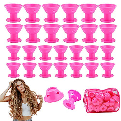 Magic Hair Curlers, Shellvcase 40 Pack Silicone Hair Curlers Rollers No Heat & Clips DIY Curling Styling Tools for Women Gift (20PCS Large & 20PCS Small/Pink)