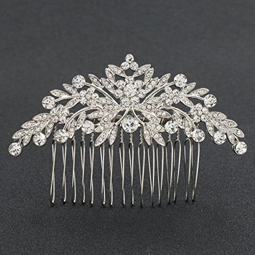 SEPBRDIALS Strass Cristal Mariées Feuilles Peigne À Cheveux Épingles Pièces Accessoires Bijoux FA5088 (Argent)