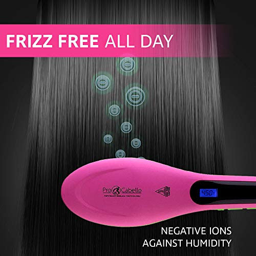 ProCabello Luxury 5500 Ionic Hair Straightener Brush with FRIZZ Free Ceramic Tourmaline Coating | Single Pass Infrared Straightening | Anti-Scald | Auto-Off & Dual Voltage (Pink)