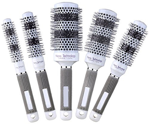 Ensemble de brosses thermiques rondes en céramique pour le séchage par soufflage, grande brosse à cheveux ronde nano ionique chauffée, 5 tailles différentes