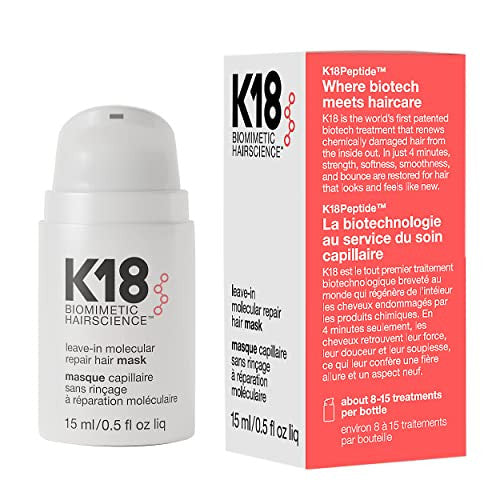 K18 Leave-In Repair Hair Mask, 4-Minute Speed Treatment, Renews Hair Damage From Color, Chemical Services Heat (1 of each 15ml & 5ml)