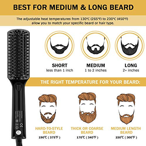 Beard Straightener for Men Ionic Premium Hair Straightening Brush Beard/Hair Straightener with Anti-Scald Feature Portable Beard Straightener Comb with LED Display for Home & Travel-1601025268