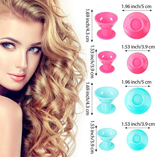 Mudder 112 Pieces Hair Silicone Curler Rollers Blue and Pink Hair Curlers Rollers Silicone Set Including 56 Pieces Large Size and 56 Pieces Small Size, with a Transparent Zipper Bag