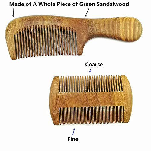 Hair Combs – Handmade Natural Aroma Green Sandalwood Wooden Comb Set - No Static Fine Sides & Wide Tooth Hair Care Styling Tools Beard Comb for Men Women and Kids