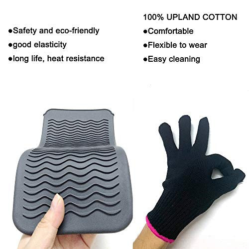 Pochette pour tapis résistant à la chaleur et gant résistant à la chaleur pour fers à friser, lisseurs, fers plats et outils de coiffure 11,5" x 6", silicone de qualité alimentaire, gris