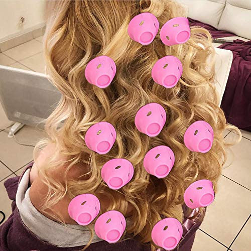 40 Pcs Magic Hair Rollers, 20 Large and 20 Small Pink Silicone Hair Curlers for Girls