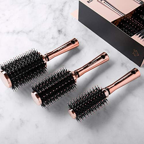 Foxybae Round Hair Brush Set - Rose Gold Hair Detangler Brush for Women, Men, Kids - Professional Hair Volumizer Brushes with Vented Barrel - Nylon & Boar Bristles Hair Styling Brush - MSRP $59.95