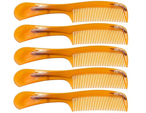 LBY 5-Pack 16 cm(6.3'') Hair Combs, Round Handle Comb Hair Care Comb,Round Comb,Care Handgrip Comb-Best Styling Comb for Long Hair,Plastic Yellow