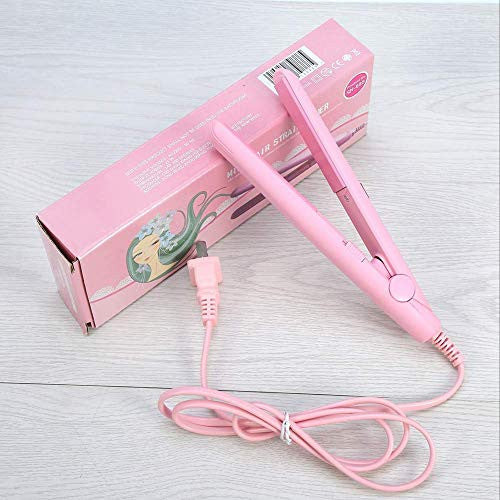 Hair Straightener Flat Iron, 2 in 1 Mini Hair Straightener Ceramic Tourmaline Plate Beauty Flat Iron Heating Curler（4Colors ） (Pink beauty plug)